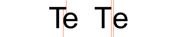 `Te` 组合调整字间距之后和之前效果