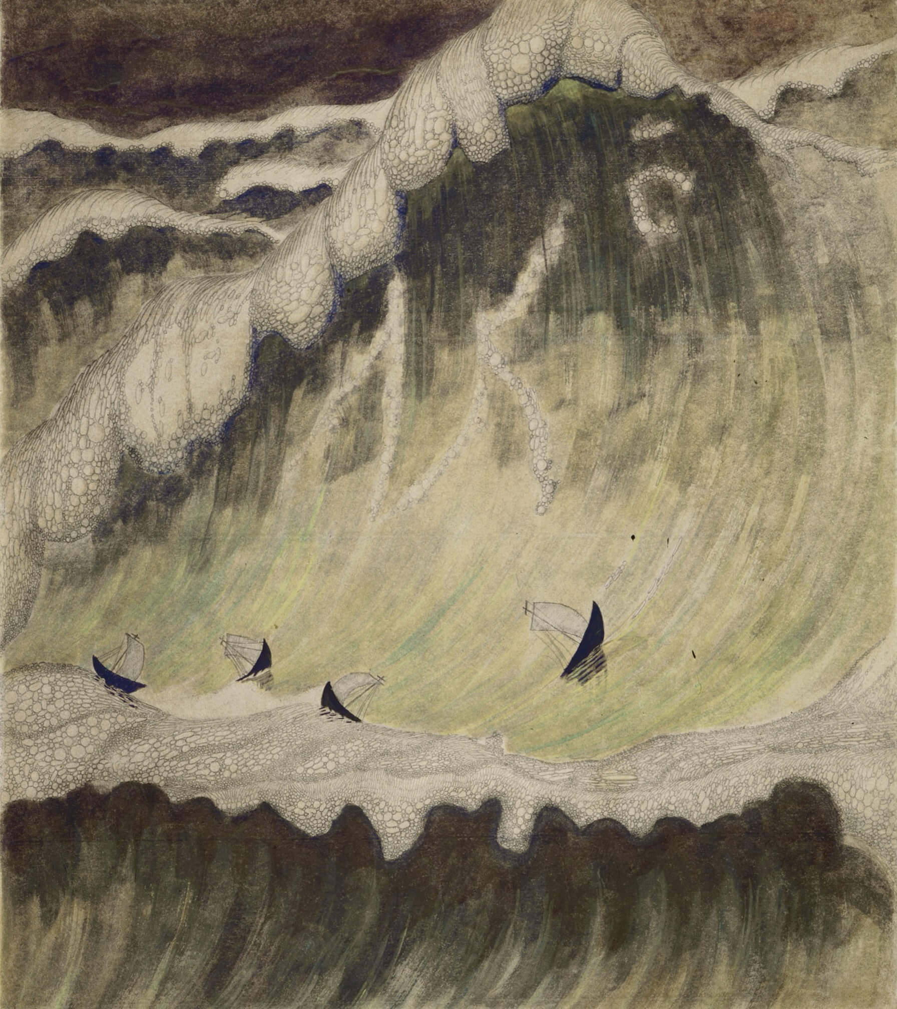 Čiurlionis《大海奏鸣曲》三章的终章，来自公有领域。展板介绍这一作品有受葛饰北斋《神奈川冲浪》启发的痕迹。